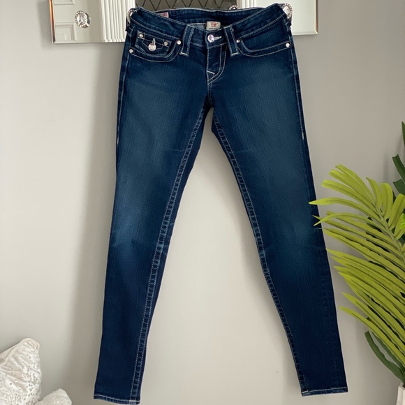 True Religion Slight Stone Wash Bold Stitch with Crystal Details - Picture 2 of 6